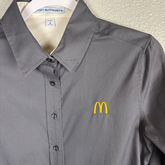 McDonald's Port Authority Women's Small Gray Button Down Long Sleeve Shirt Logo - Picture 2 of 7